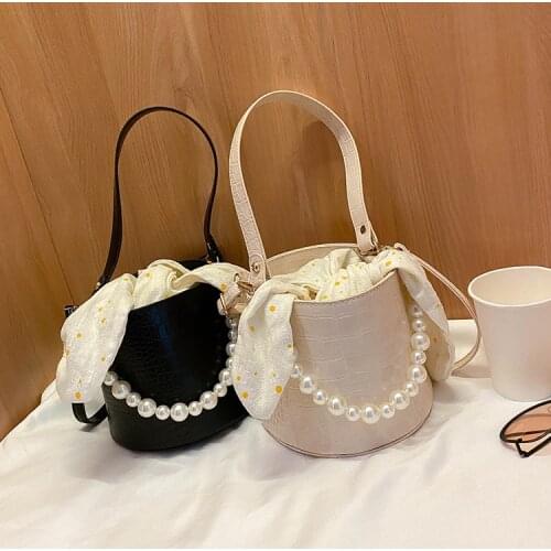 2020 Brand New Womens Alligator Pearl Handbag Female Fashion Wild Bucket Bag Casual Top-Handle Bags