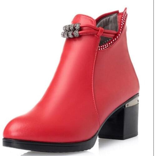 2020 New Winter Elegant Fashion Boots Women Boots Genuine Leather Boots Thick Heel Shoes Woman Martin Boots Warm Wedding Shoes