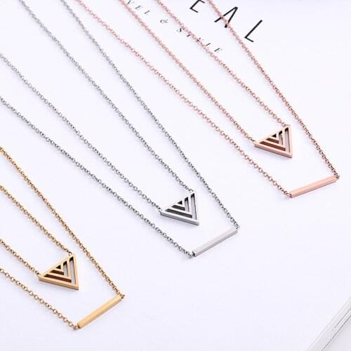 New Arrival Double Layers Jewelry Hollow Triangle Square Bar Clavicle Necklace Stainless Steel High Quality Pendant for Women