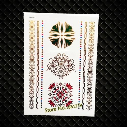 New Gold Metallic Waterproof Temporary Disposable Tattoo Summer Style Armband GYH86 Big Size Totem 21x15Cm Henna Tattoo Sticker