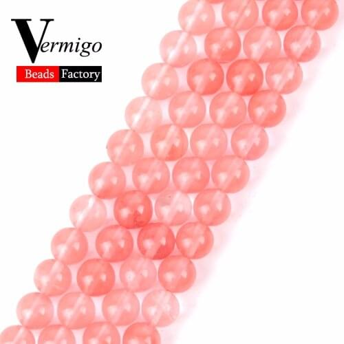 Wholesale Natural Stone Watermelon Red Crystal Beads Round Loose Beads For Jewelry Making 4-12mm Pick Size Diy Bracelet 15"
