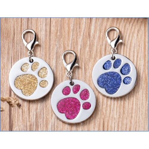 Personalized Dog Cat Tag Engraved Cat Dog Puppy Pet ID Name Collar Tag Pendant Pet Accessories Paw Glitter Pendant