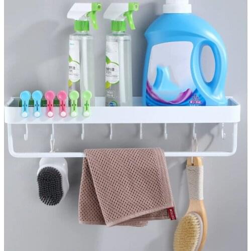 Bathroom Shelf Bath Shower Shelf With Towel Bar White Corner shelf 30-50CM Wall Mounted Black Aluminum Kitchen Storage holder