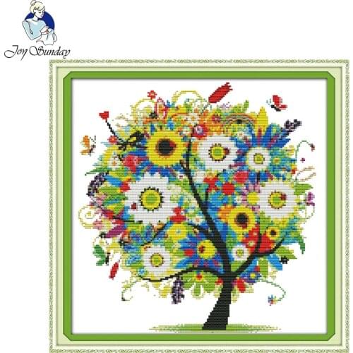 Joy Sunday Happy tree Cross Stitch Patterns Sets For Embroidery Painting Room Decorative Counted Cross Stitch Kits