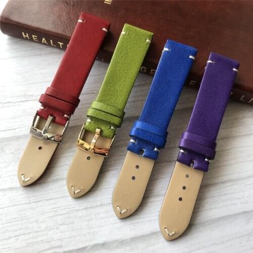 20mm Red Green blue purple High-quality leather Leather Watchband For Role Watch Strap Tudor Bracelet Oris Pilot Currency Belt