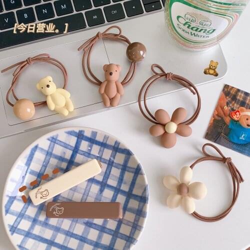 2pc/lot Cute Bear Rubber Band Cute Headdress Girl Cartoon Rubber Band Kid Headband Flower Hairband Children Hair Accessories
