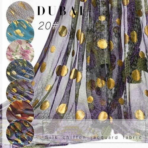 Dubai design 2018 new fashion luxury Gold yarn burnout jacquard printed Silk chiffon fabrics HLC140
