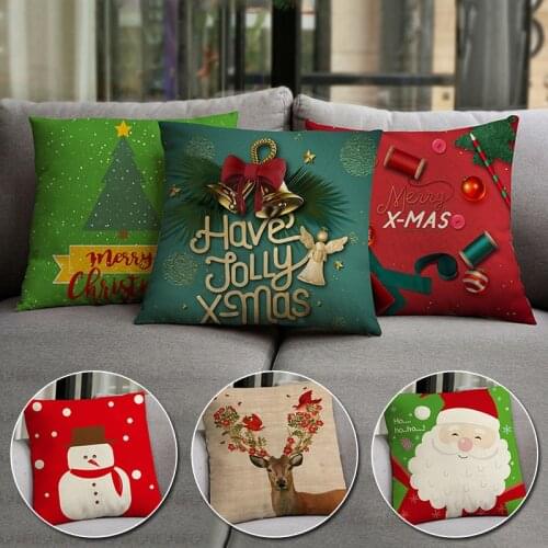 1Pc Christmas Green Pattern Cotton Linen Throw Pillow Cushion Cover Nordica Home New Years Santa Cruz Living Room Decoration