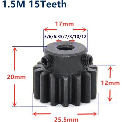 1pc Spur Gear pinion 1.5M 12T 15T 1.5 mod gear rack 12 teeth 15 teeth bore 5/6/7/8mm spur gear precision 45 steel cnc pinion