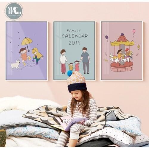 Morden Cartoon pink Canvas Art Poster Nordic Baby Family figures Nursery Print Painting Wall Picture for Living Room Home Decor