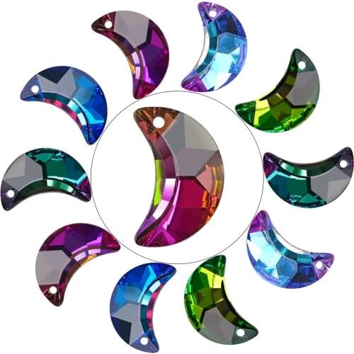 20pcs Colorful Crystal Charms Moon Pendants 20mm Glass Loose Beads For DIY Making Earing Jewelry Accessories Needlwork Wholesale