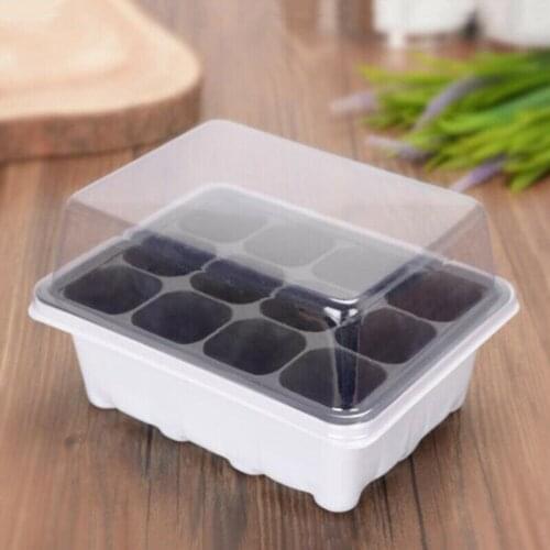 Gardening Supplies Plant Seedling Starter 12 Nursery Pots Trays Box With Dome Planting Seed Tray Kit