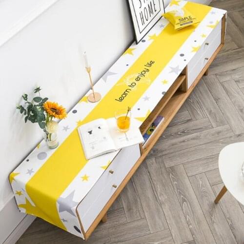 High Quality Cotton Linen Table Runner Yellow Geometric Modern Table Cloth Decoration For Home Party Wedding Christmas Decor