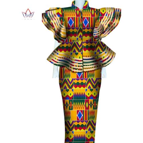 Women African Clothing Dashiki Bazin Riche Women Skirt Set Party Print Patchwork Customization Zipper Top Skirts Sets 4864