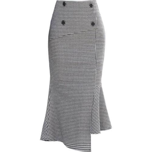 2020 autumn Houndstooth ol mermaid trumpet skirt women high waist package hip mid skirt