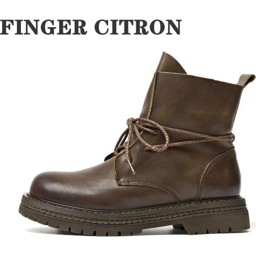 Finger Citron Women Chelsea Anckle Boots Genuine Cow Leather For Spring Autumn And Winter Platform Rubber By Handmade Size 35-40