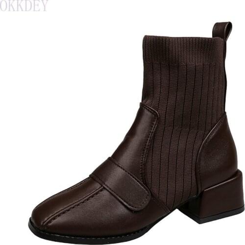 YSHUNIJ Martin boots womens new network red British style short boots Chelsea elastic socks boots thick and thin boots