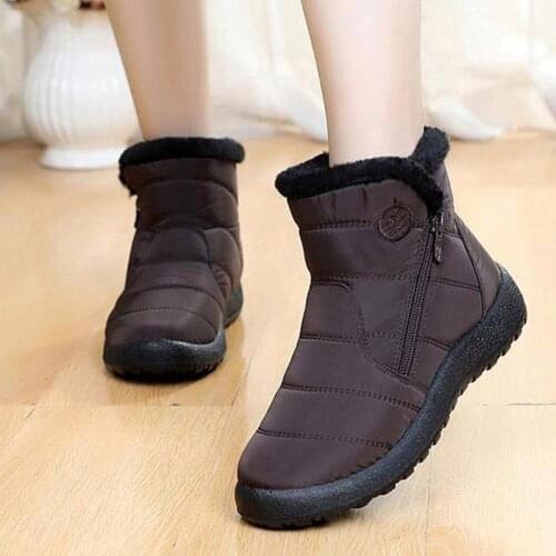 Women snow boots thick waterproof plush ankle boots female solid color side zipper soft non-slip warm casual women sneakers