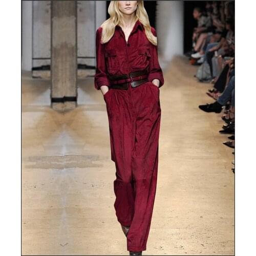 See Orange High Quality 2017 Autumn Lady Office Work Suits Vintage Wine Red Suede Two Piece Sets Fashion Show Women Suits