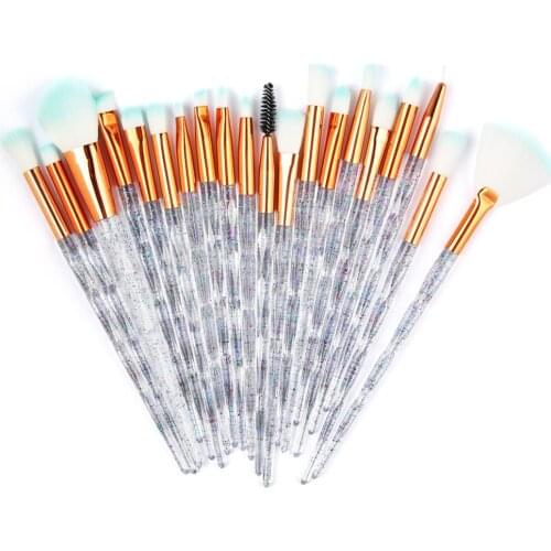 20pcs/sets Diamond Makeup Brushes Set Transparent Flash Eyebrow Eyeliner Powder Foundation Brush Beauty Makeup Tools