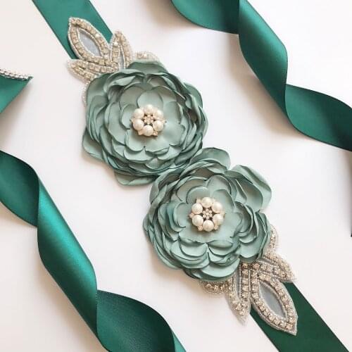 2019 Womens Elegant Two Flower Sash Flower Girl Rhinestone Beaded Waistband Bridal Ribbon Cummerbunds Wedding Dress Waist Belt
