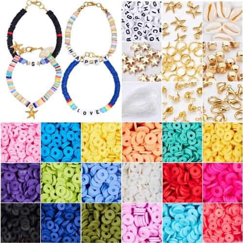 4800 Pcs Flat Round Polymer Clay Spacer Beads for Jewelry Making Bracelet Necklace Earring DIY Craft Kit with Pendant Jump Rings