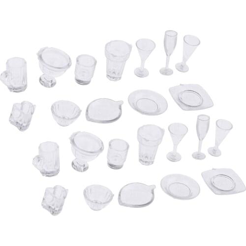 1:12 Dollhouse Accessories and Furniture, 26 PCS Glasses Cups Bowl Dishes Miniatures Tableware , Dolls Party Supplies