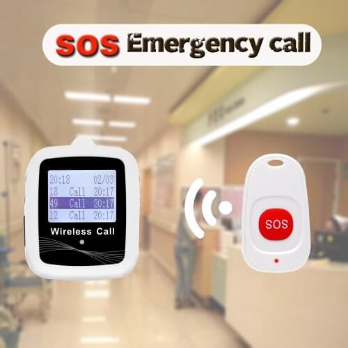 Wireless Service Calling System 1 Watch Receiver +1 SOS Emergency Buttons White For Hospital Clinic Nurse Home
