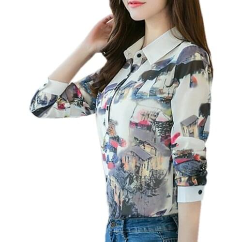 Women Autumn Chiffon Blouse 2020 Fashion Casual Female Blusas Long Sleeve Shirt Office Ladies Print Tops Winter Blouses Shirt XL