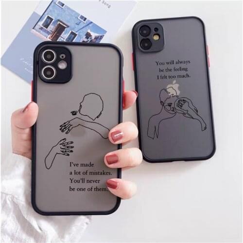 Phone Case for IPhone 12 mini 11 Pro Max 6s 7 8 Plus X XR XS Max SE2 Abstract Art Line couple Motto Phrase Black Hard Back Cover