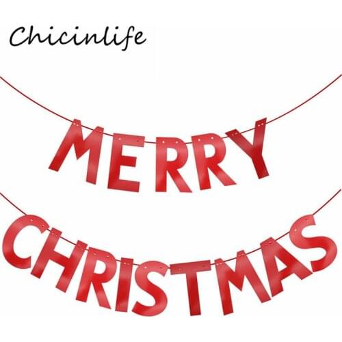 Chicinlife 1Set Gold Merry Christmas Banner Xmas Party Flags Home Christmas Wall Hanging Bunting Garland New Year Eve Supplies