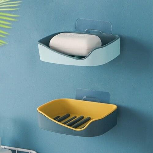 Drainage Soap Holder Wall Mounted Double Layer Demountable Without Drilling Soap Dish Bathroom Storage Rack Two Color Soap Box