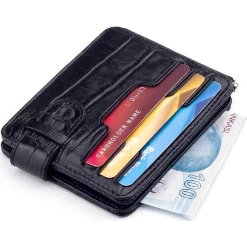 Croc Embossed Double-Sided Minimalist Leather Wallet Navy Blue-Black