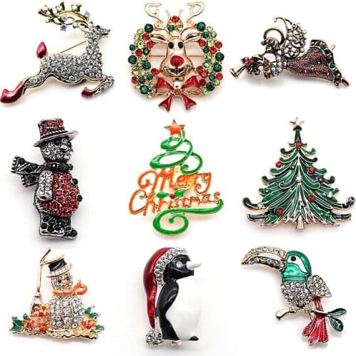 BRACE CODE New Style Christmas Pins, Fortune Elk Penguin Small Animals Cute Holidays Fine Rhinestone Brooches For Men and Women