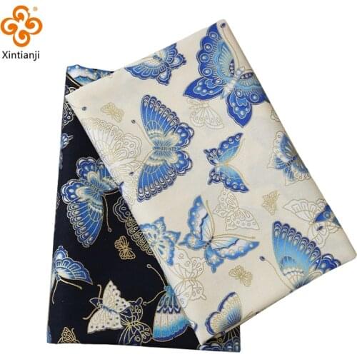 Bronze Printed Cotton Fabric Blue Japanese Style Butterfly Pattern Fabric For Kimono Diy Handmade Accessories Crafts TJ0451