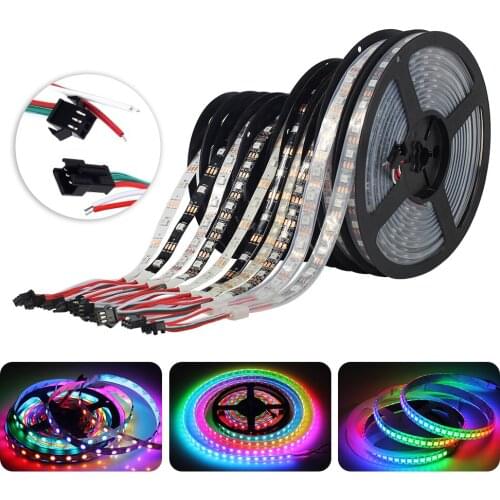 DC5V WS2812B 30/60 leds/m Smartled pixel RGB individually addressable led strip light Black/White PCB IC WS2812 pixel strips