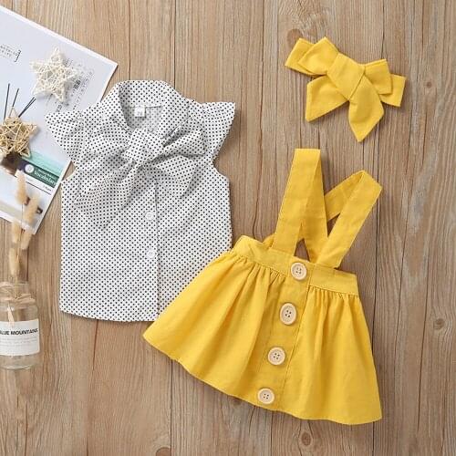 Newborn Baby Girls Clothing For Toddler Infant Girl For 0-4T 3Piece Set Top+Skirt+Headband Dot Bowknot Sleeveless Clothes Outfit