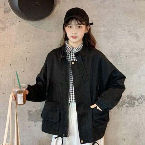 2020 new tooling jacket female Korean version of loose students Hong Kong style BF stand collar super fire jacket jacket tide