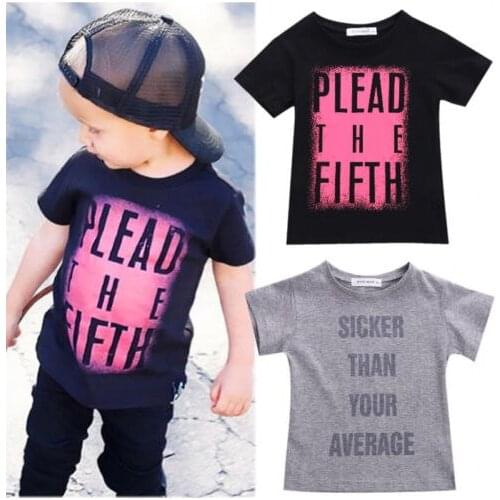 Hot Sale T-SHIRT 1-6y Kids Kleding 2 Color Letter Print Black Tee Tops Children Boys Girls Clothes