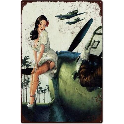 LWLYCH Pin Up Girl Tin Sign Plaque Metal Vintage Sexy Metal Sign Wall Decor for Bar Pub Club Man Cave Retro Signs Metal Painting