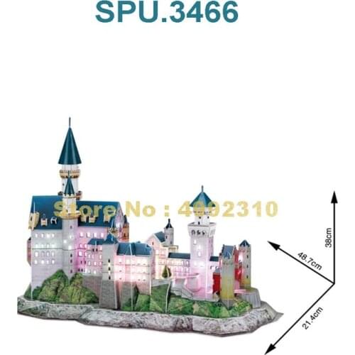 128pcs World Famous Architecture Gery Neuschwanstein Castle Model With Led 3d Puzzle Toy