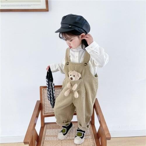 80-130 Cm Spring Autumn Girls Boys Cute Cartoon Bear Suspender Pant Baby Kids Children Trousers
