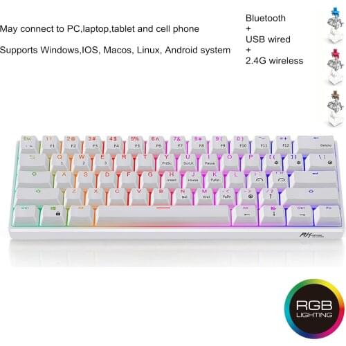 Real Mechanical Gaming Keyboard Gamer TKL 61 Keys 2.4Ghz Wireless Bluetooth USB Wired RGB Office keyboards Blue Brown Red Switch