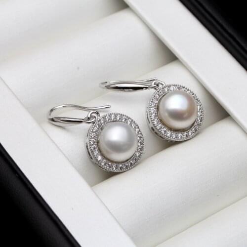 Real White Natural Freshwater Pearl Earrings For Women,925 Sterling Silver Earrings Girl Birthday Gift