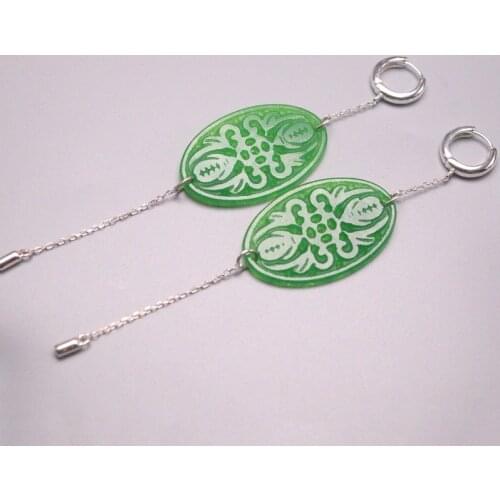 New Arrival S925 Sterling Silver Earrings Women Luck Green Jade Oval Hoop Earrings 90x19mm