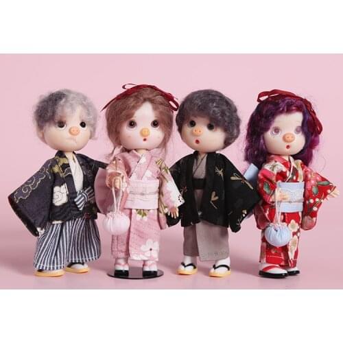 BJD doll clothes fit 1/12 OB11 size GSC fashion versatile clay Japanese kimono bathrobe set with 3 pieces doll accessories
