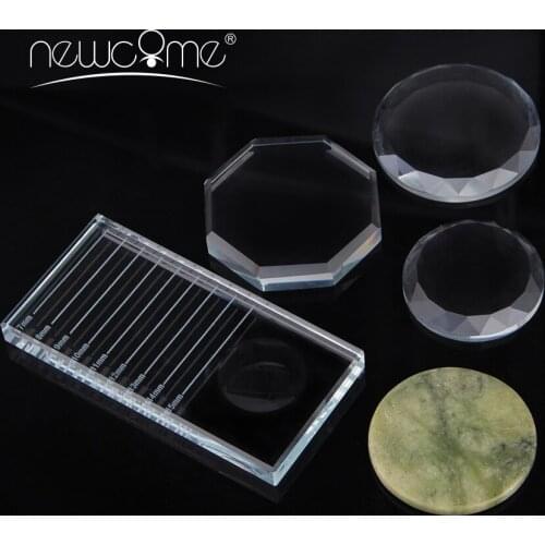 Newcome Eyelash Extension Pallet Crystal Glass Eyelash Glue Crystal Stand Adhesive Glass Stones Glue Holder Makeup Tools