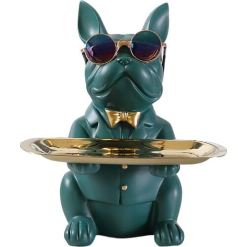 Nordic Resin Animal Bulldog Dog Storage Tray Sculpture Decoration Living Room Desktop Candy Tray Home Decor Ornaments