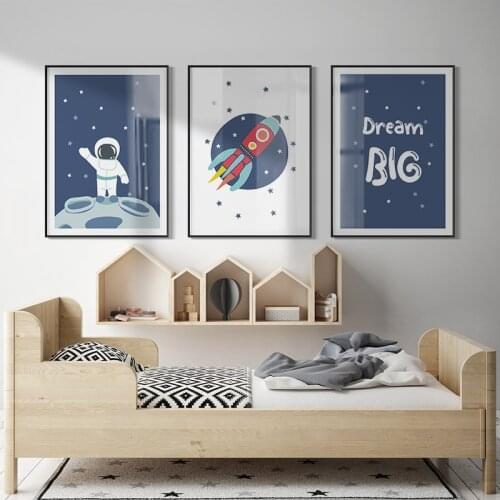 Cartoon Child Poster Alphanumeric Astronaut Nursery Quote Print Baby Wall Art Canvas Painting Nordic Kid Bedroom Decor Picture