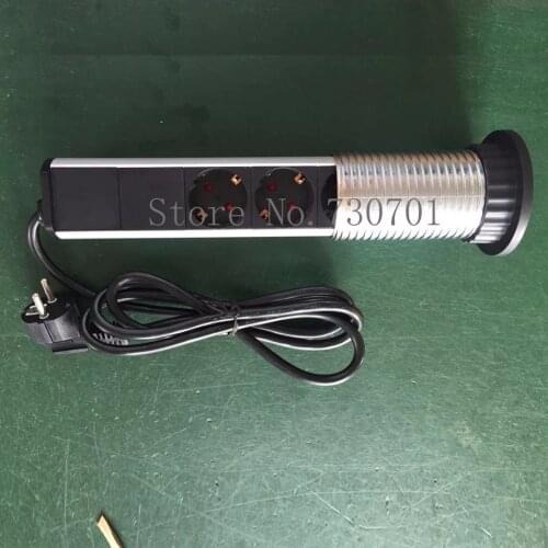 2019 Chrome Oversea 2 USB 3 EU/UK Power 1 led Outlet Pop Up Pull Power Point Socket Kitchen Unit Desk Worktop Free Shipping